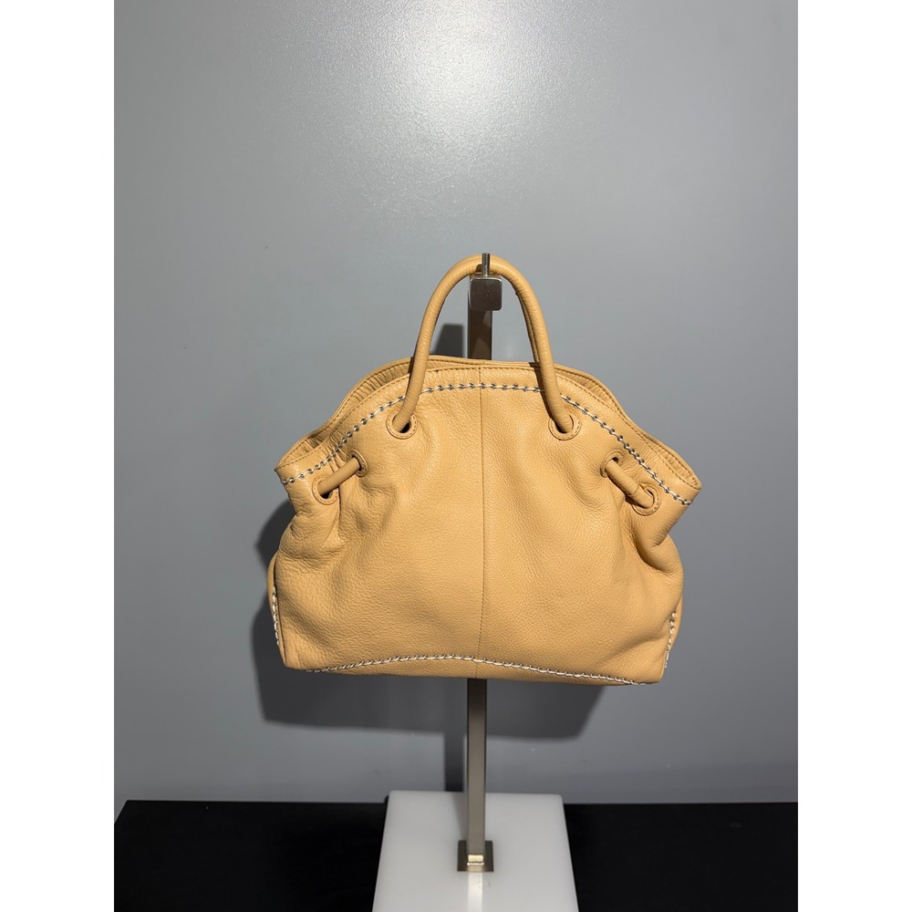David & Scotti Italian Leather Handbag Tan Whipstitch Satchel Tote Bag
